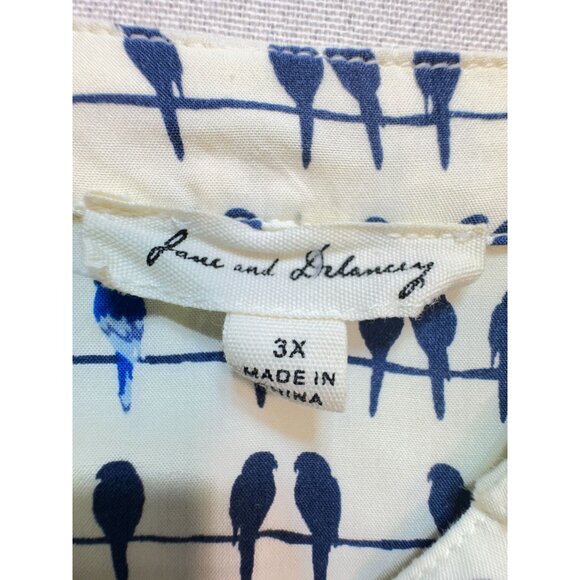 Jane And Delancey Button Front Blouse Women 3X White Bird Print Roll Tab Sleeves - Picture 2 of 12